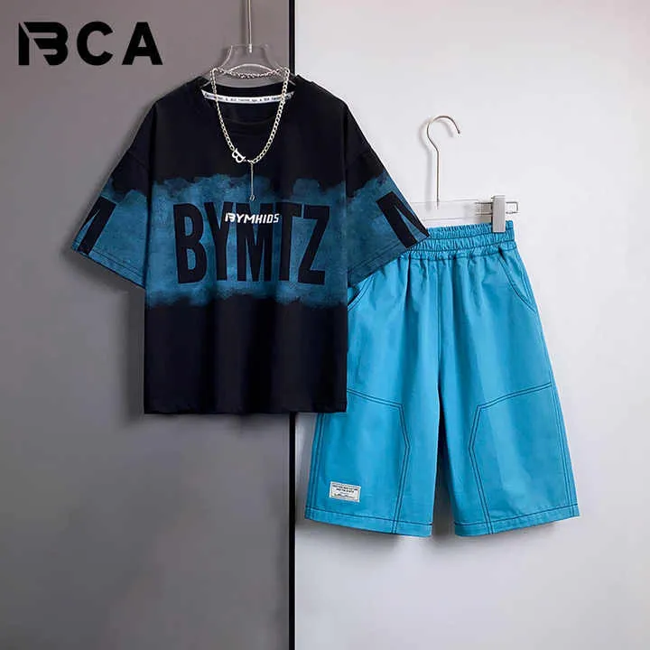 طقم أولاد مراهقين من القطن الأنيق شورت بأكمام قصيرة بدلة لأعمار 5-16 ملابس رياضية غير رسمية أطقم ملابس من قطعتين موضة الصيف Teenage Boys Fashion Cotton Short Sleeve Shorts Suit 5-16 Years Old Casual Sportswear 2 Piece Outfits Summer Fashion