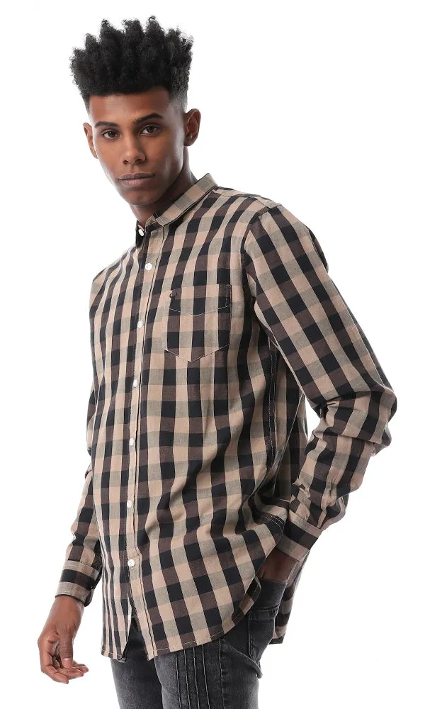 54072 Check Brown Turn Down Collar Shirt