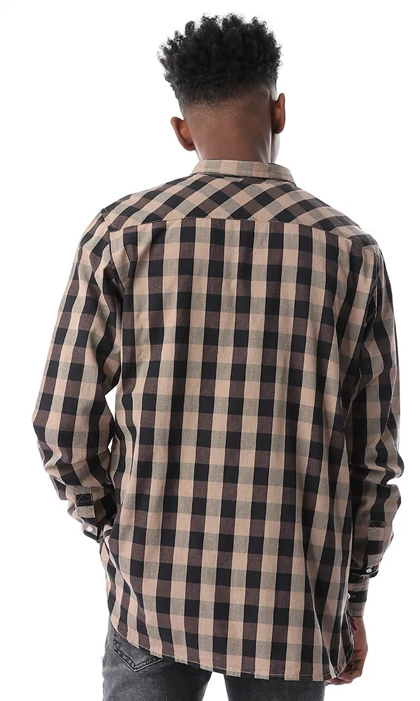 54072 Check Brown Turn Down Collar Shirt