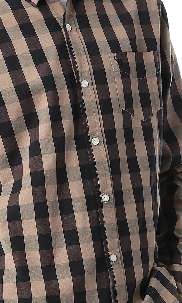 54072 Check Brown Turn Down Collar Shirt