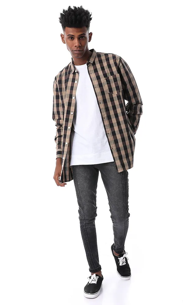 54072 Check Brown Turn Down Collar Shirt