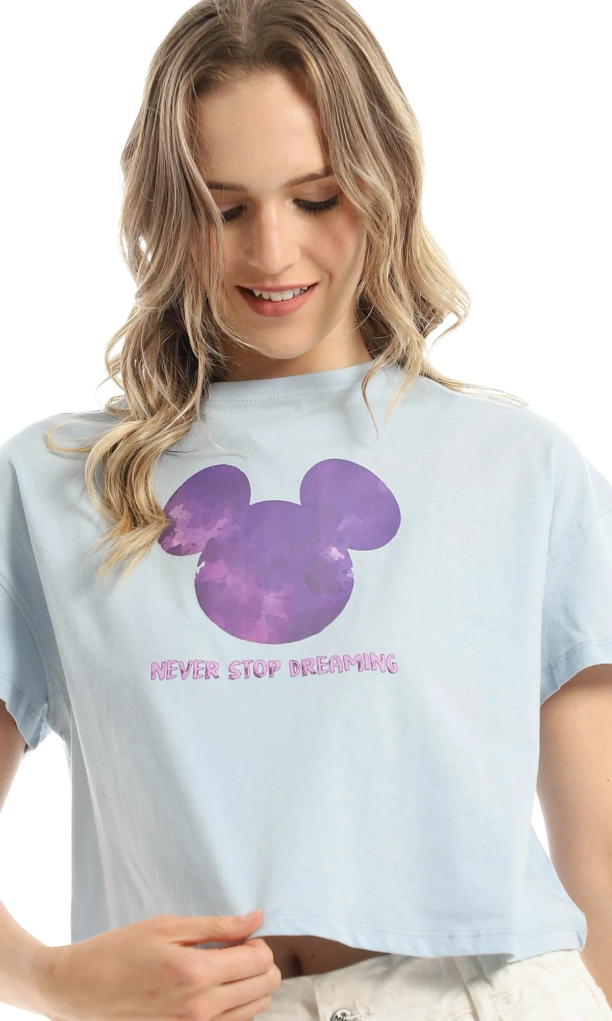 98231 "Mickey" Short Sleeves Baby Blue Cropped Tee
