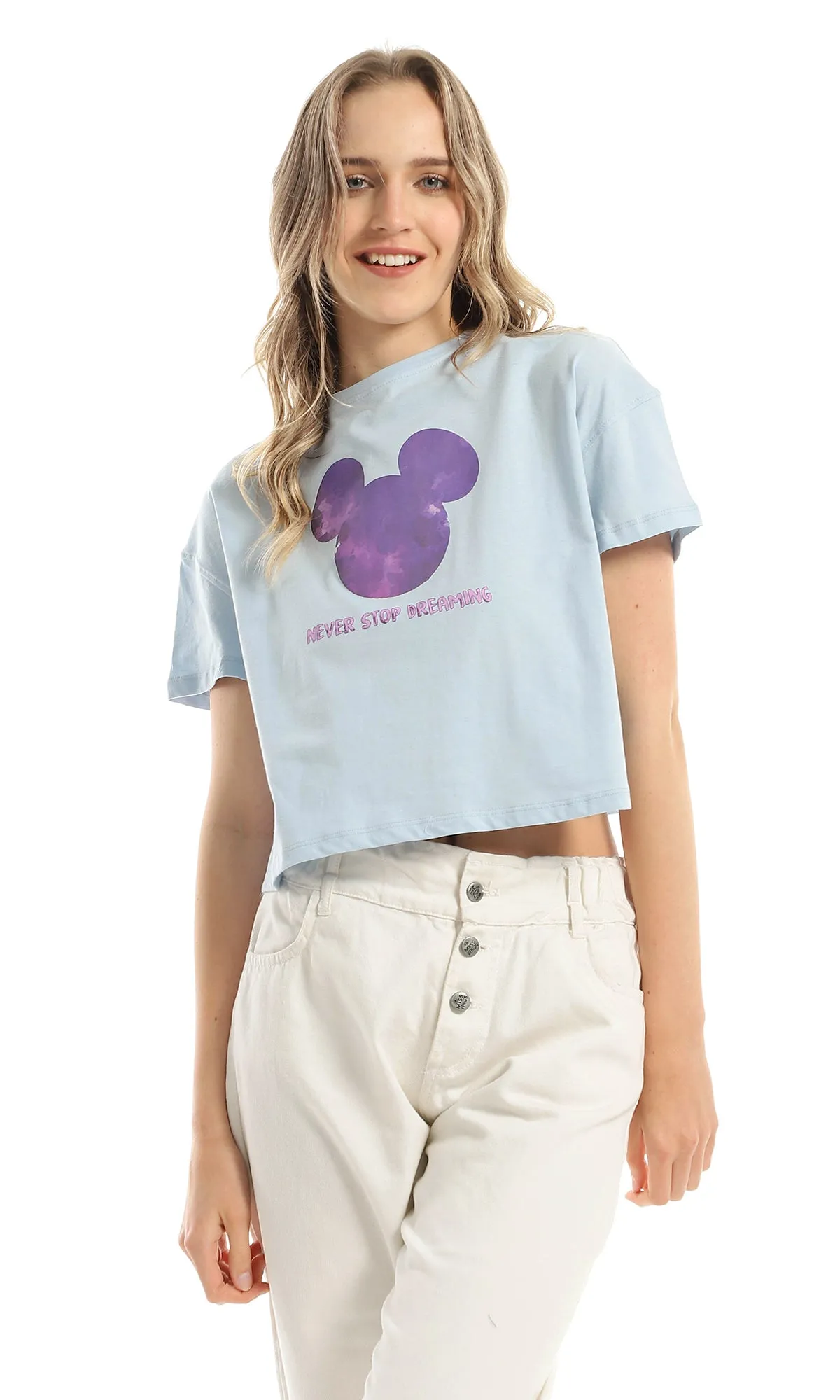 98231 "Mickey" Short Sleeves Baby Blue Cropped Tee