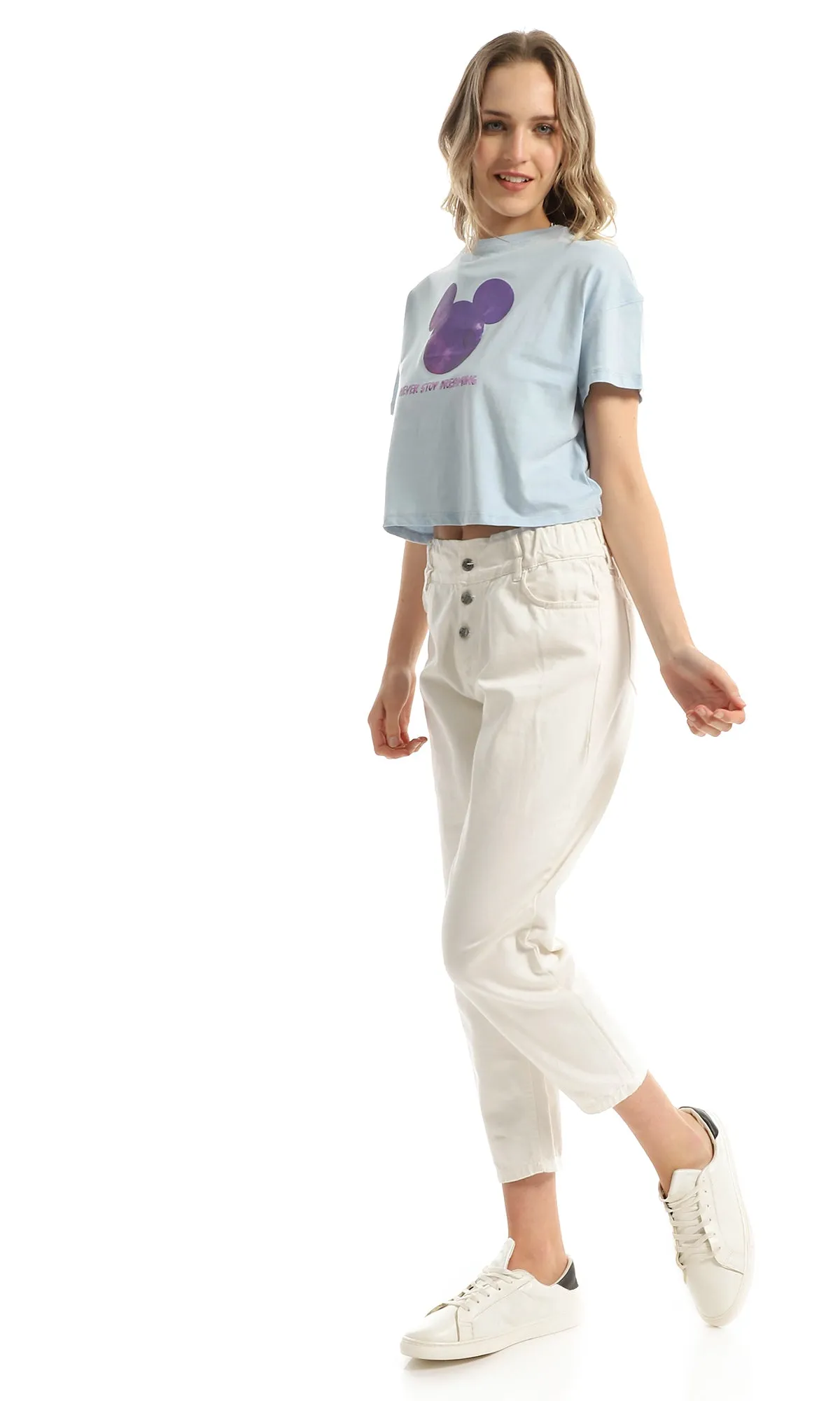 98231 "Mickey" Short Sleeves Baby Blue Cropped Tee