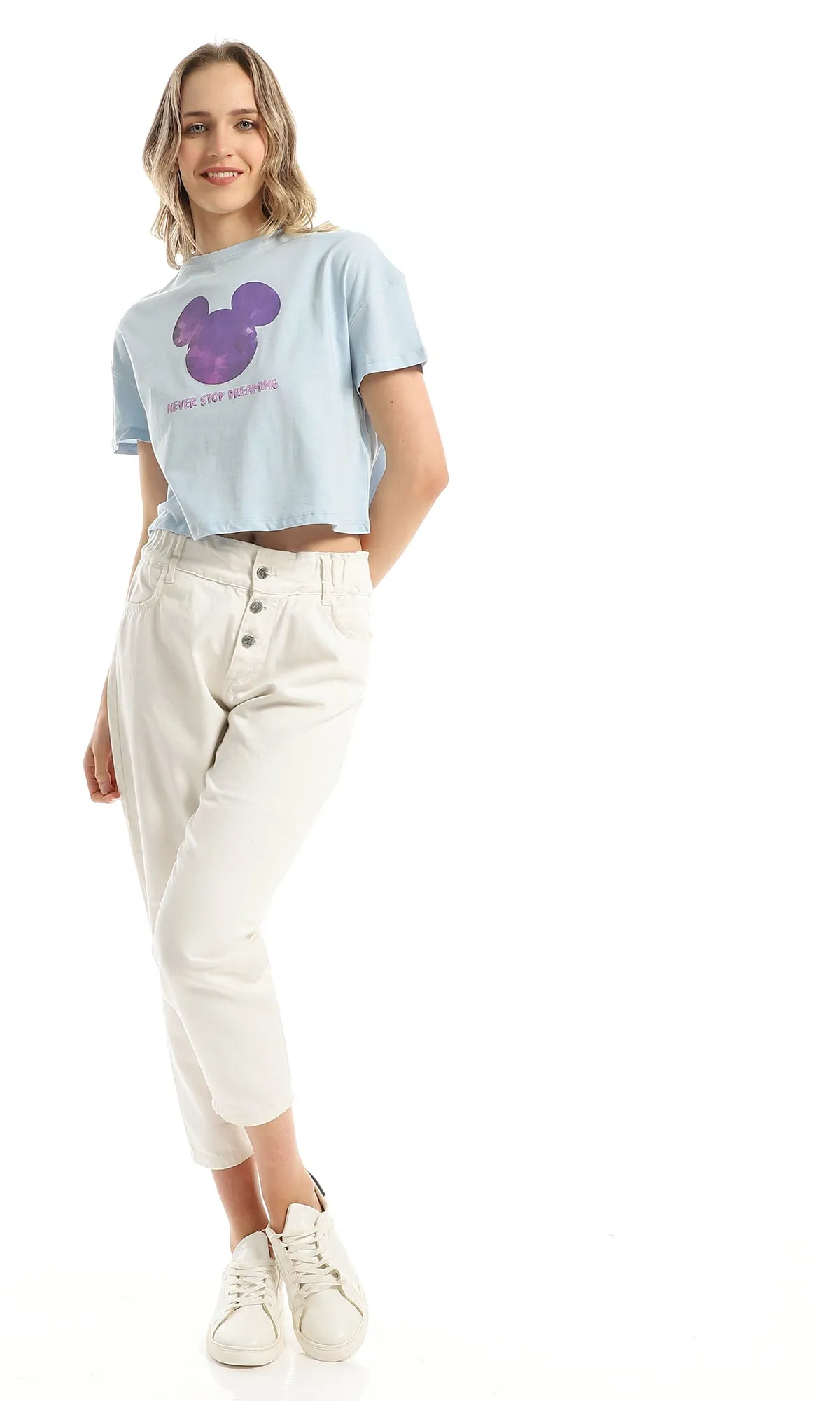 98231 "Mickey" Short Sleeves Baby Blue Cropped Tee