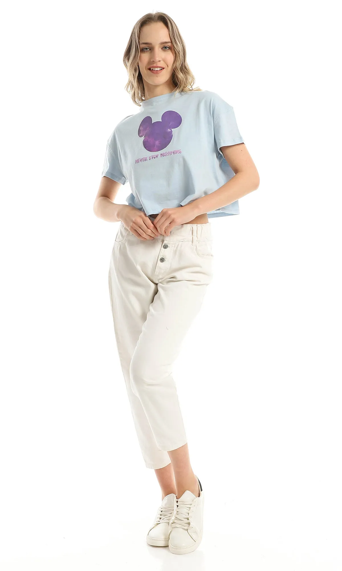 98231 "Mickey" Short Sleeves Baby Blue Cropped Tee