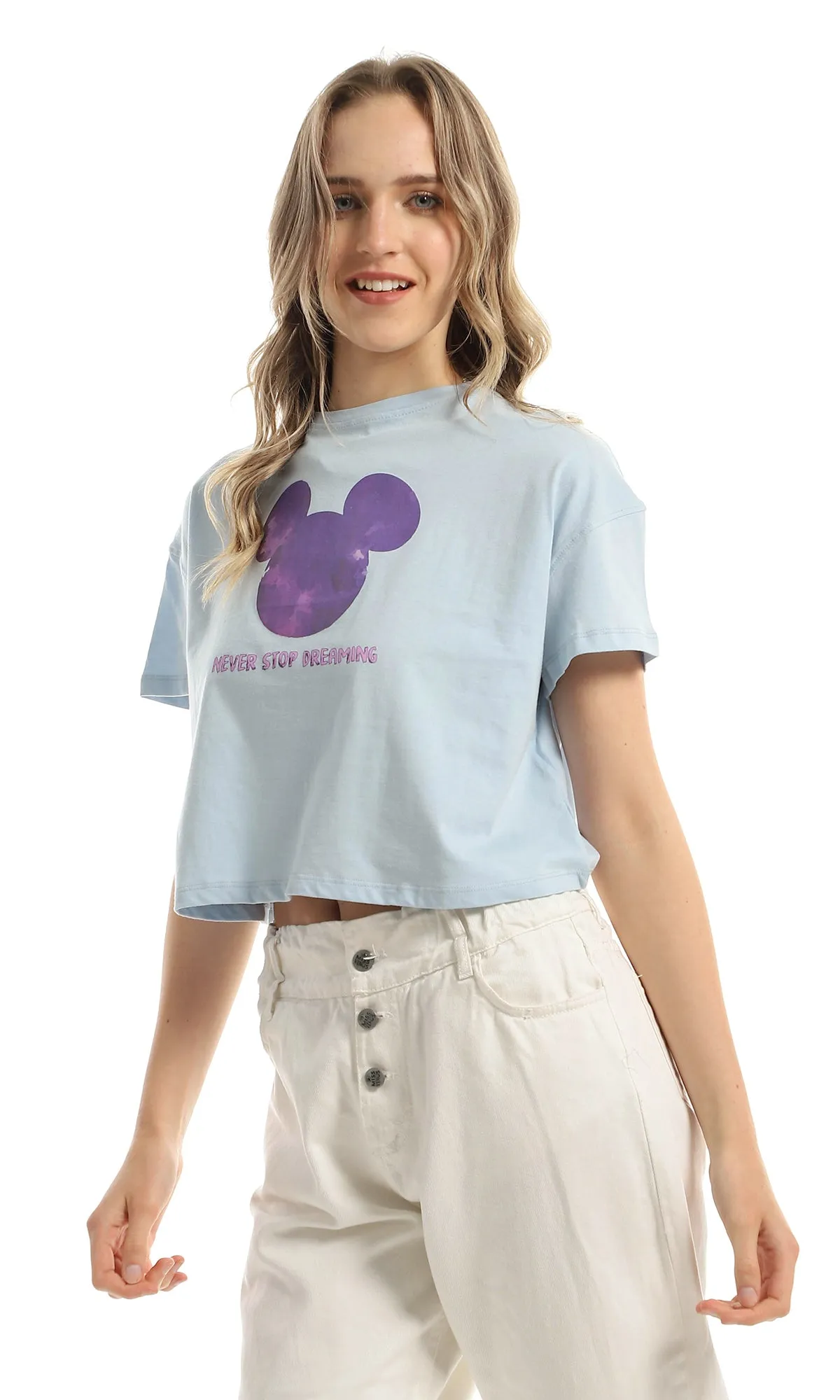 98231 "Mickey" Short Sleeves Baby Blue Cropped Tee