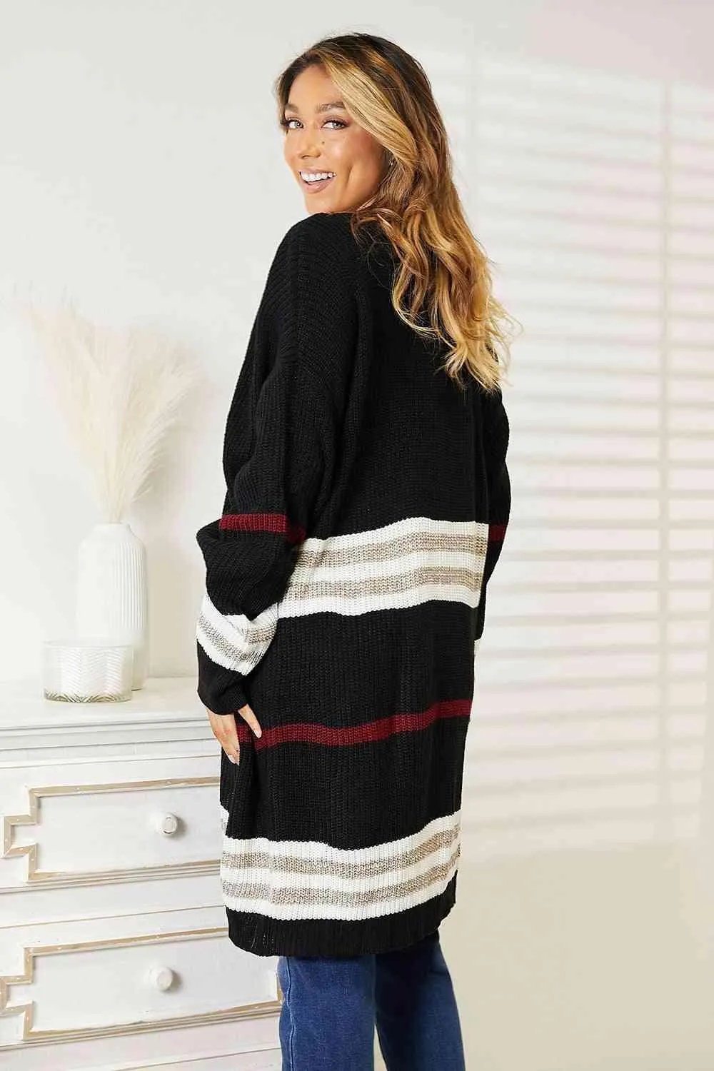 Accompany Me Striped Rib-Knit Open Front Cardigan
