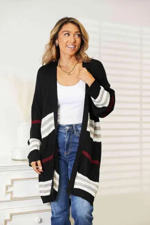 Accompany Me Striped Rib-Knit Open Front Cardigan