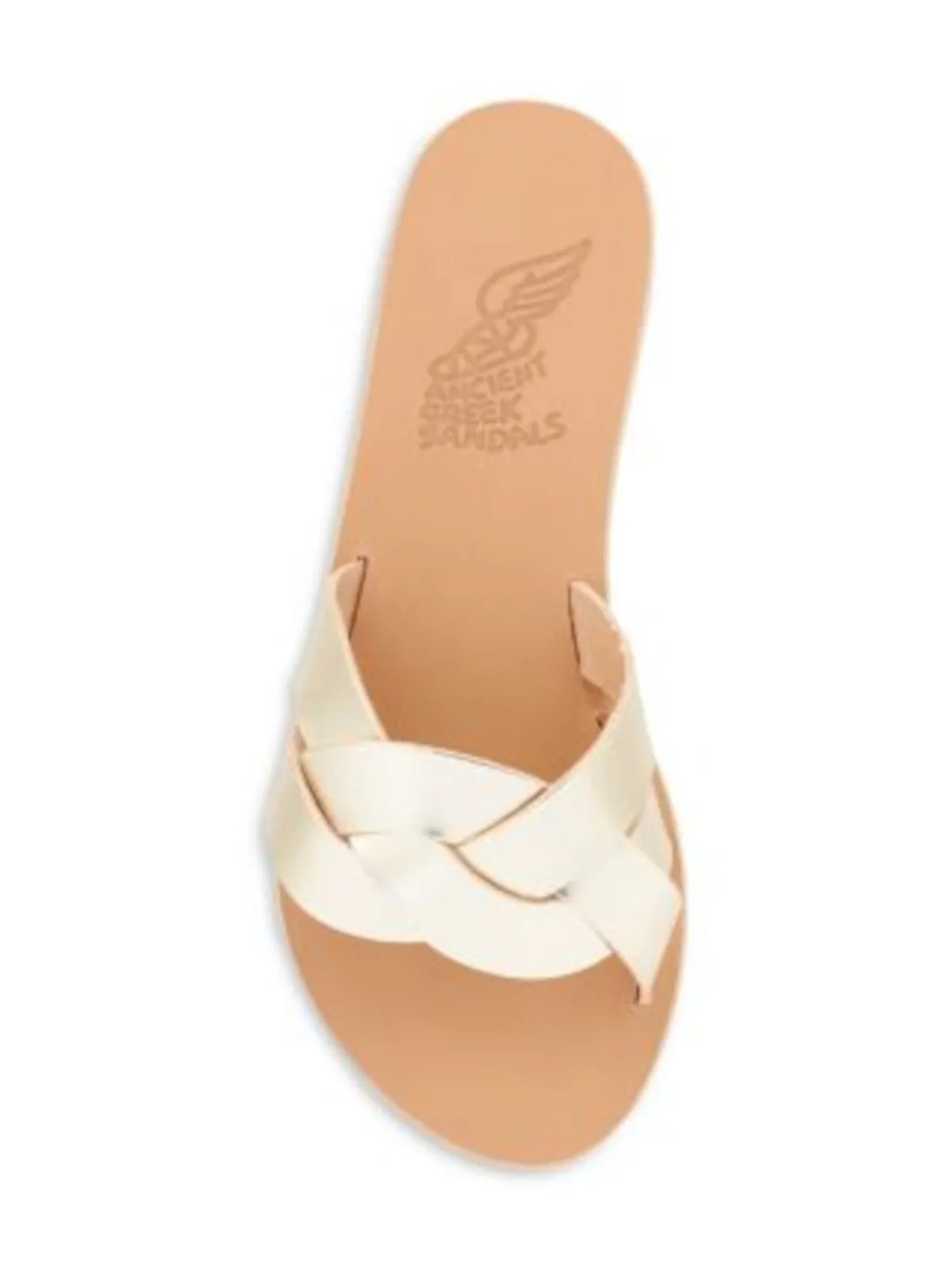 ANCIENT GREEK SANDALS Womens Gold Braided Metallic Arachne Round Toe Slip On Leather Slide Sandals Shoes