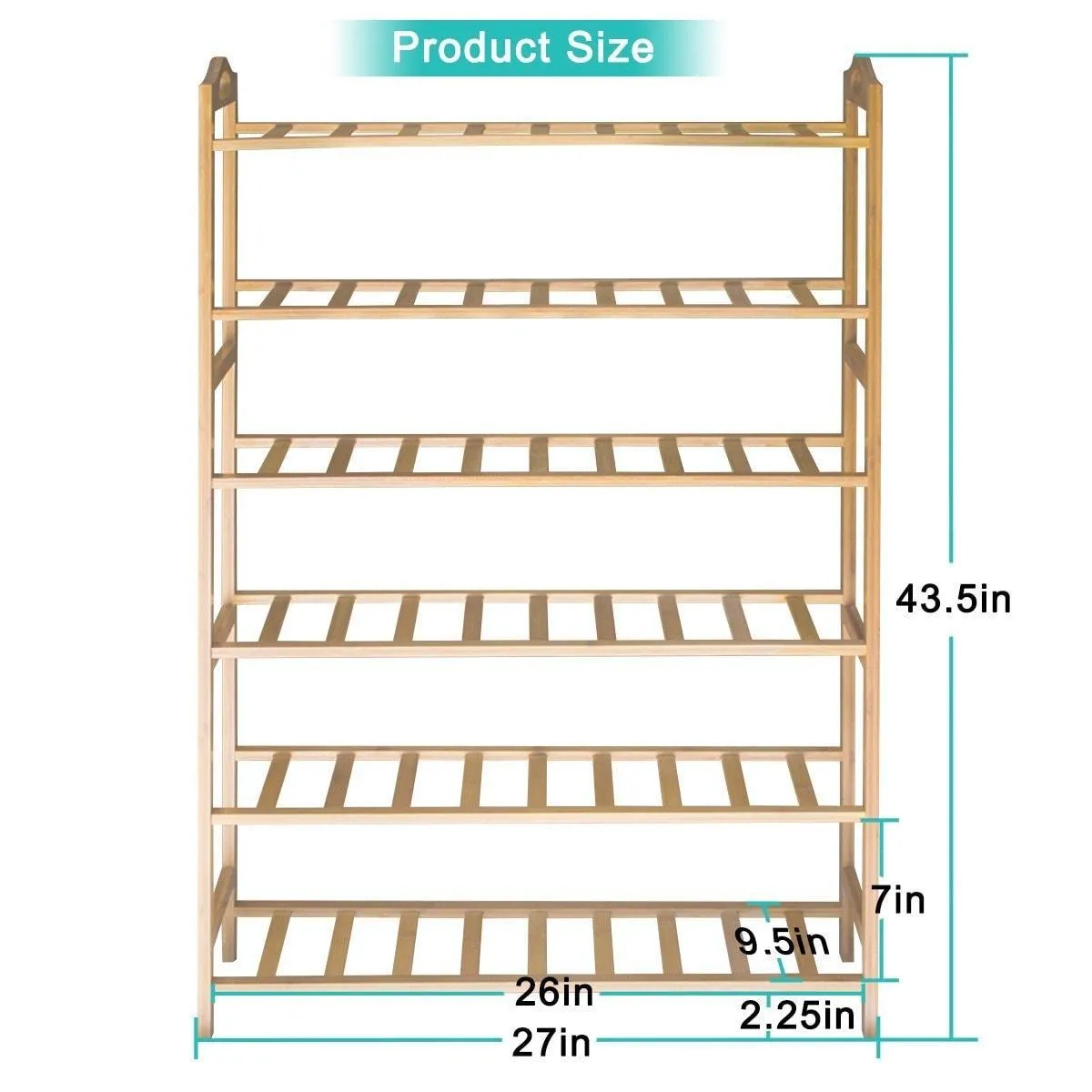 ANKO Bamboo Shoe Rack, Natural Bamboo Thickened 6-Tier Mesh Utility Entryway Shoe Shelf Storage Organizer Suitable for Entryway, Closet, Living Room, Bedroom. (1 Pack)