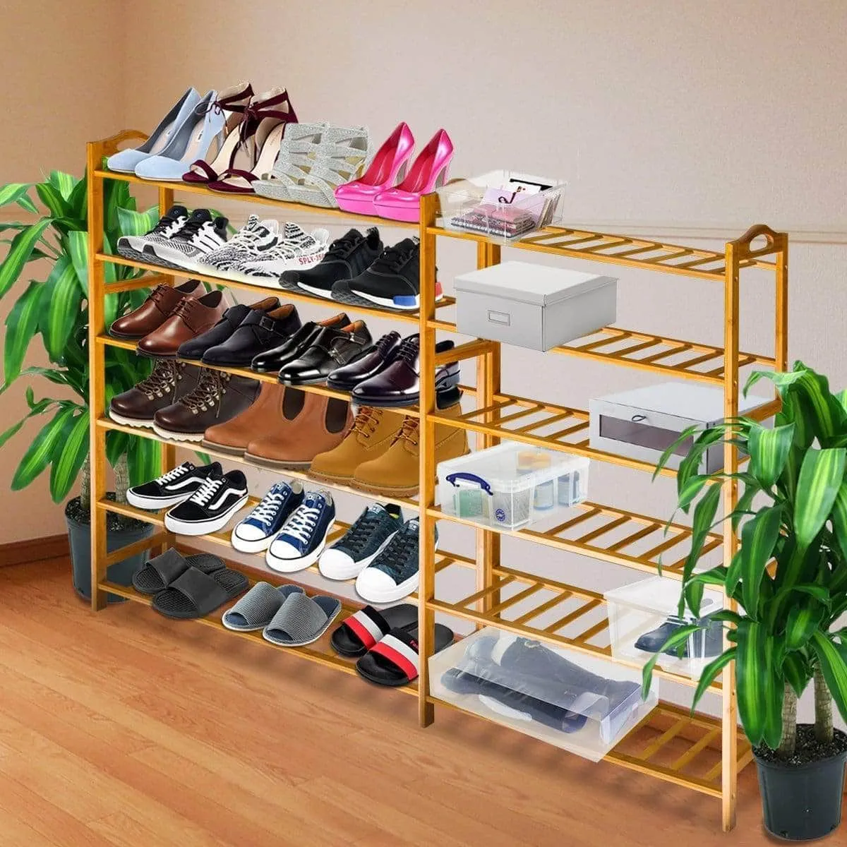 ANKO Bamboo Shoe Rack, Natural Bamboo Thickened 6-Tier Mesh Utility Entryway Shoe Shelf Storage Organizer Suitable for Entryway, Closet, Living Room, Bedroom. (1 Pack)