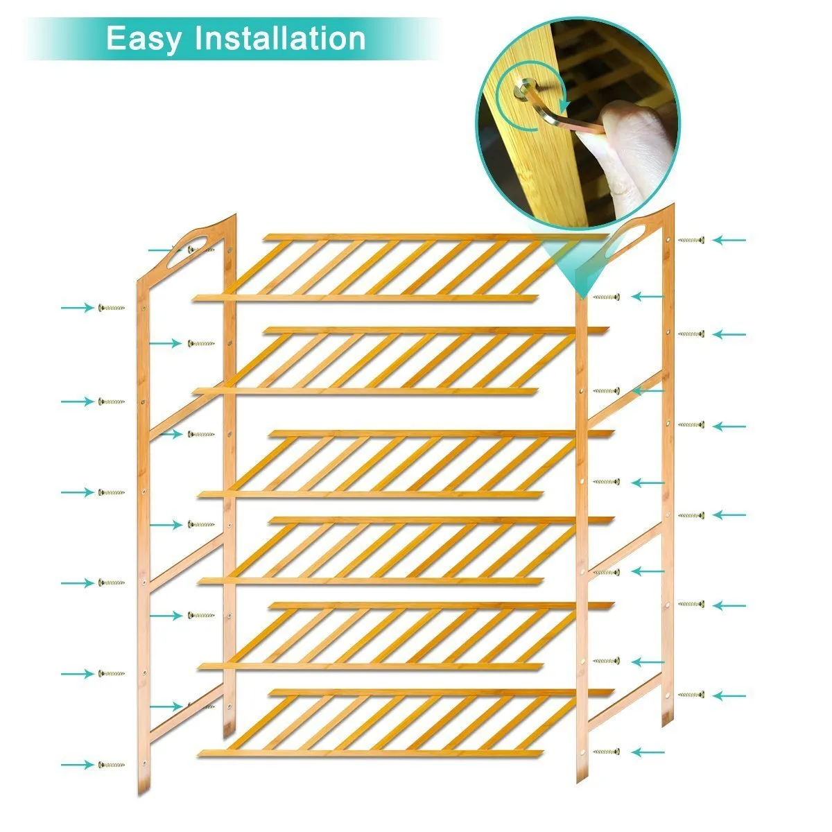 ANKO Bamboo Shoe Rack, Natural Bamboo Thickened 6-Tier Mesh Utility Entryway Shoe Shelf Storage Organizer Suitable for Entryway, Closet, Living Room, Bedroom. (1 Pack)