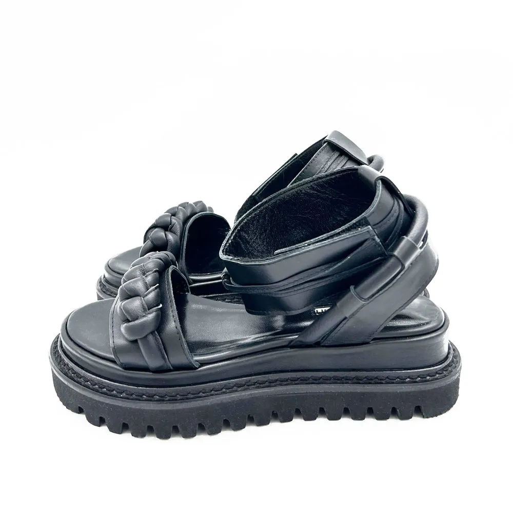 Braided Sunrise black leather sandals