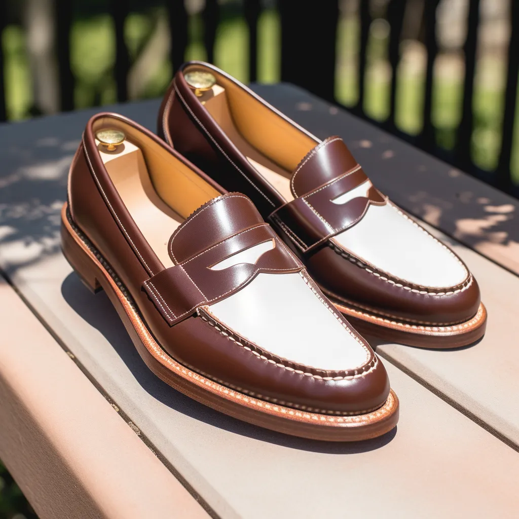 Brown and White Gradhall Penny Loafers - Summer 2024 Collection