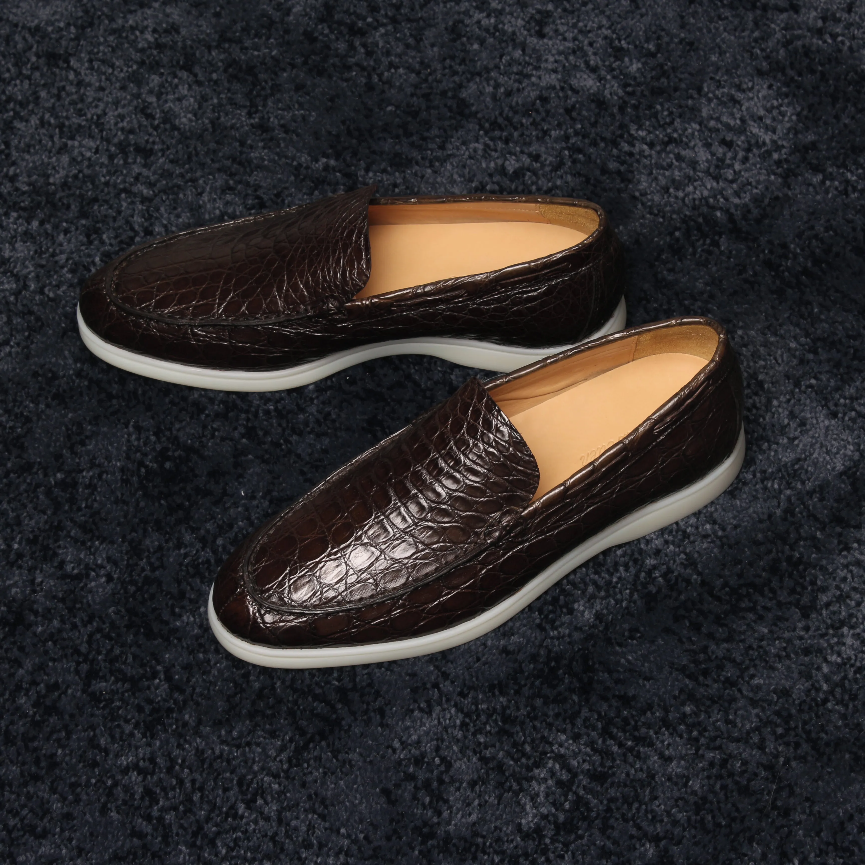 Brown Croc Print Leather Athena Yatch Loafers with White Soles - Summer 2024 Collection