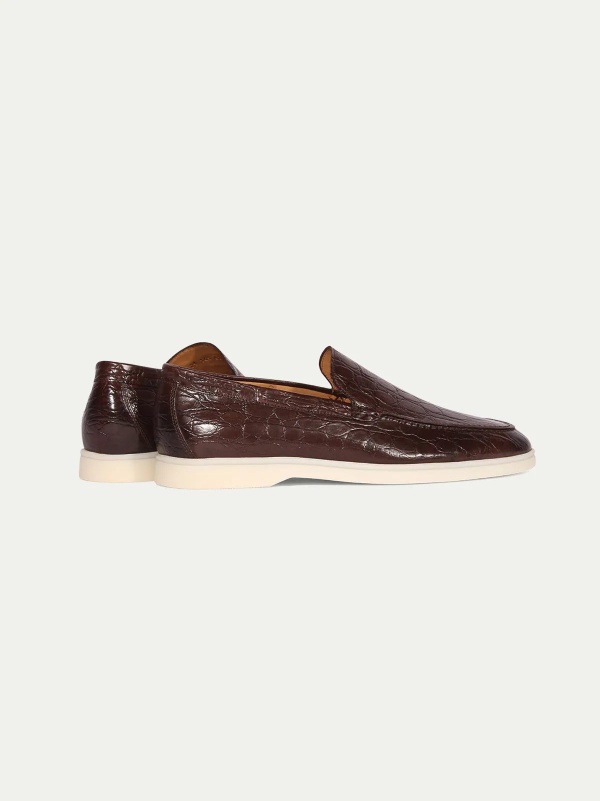 Brown Croc Print Leather Athena Yatch Loafers with White Soles - Summer 2024 Collection