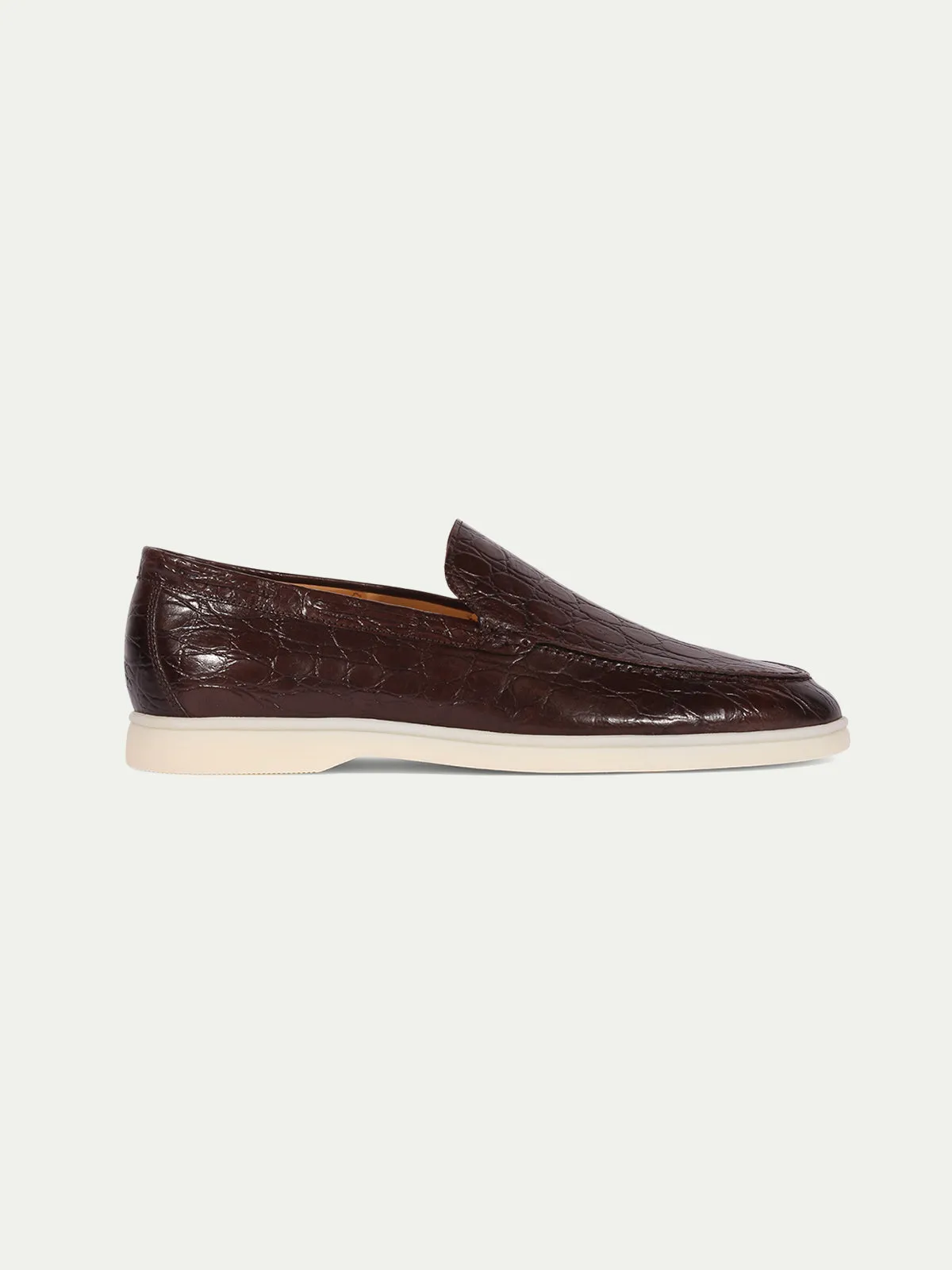 Brown Croc Print Leather Athena Yatch Loafers with White Soles - Summer 2024 Collection