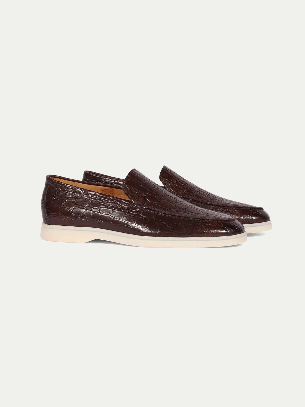 Brown Croc Print Leather Athena Yatch Loafers with White Soles - Summer 2024 Collection
