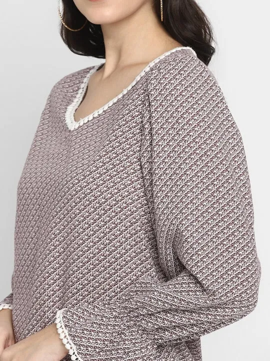 Brown White Geometric Print Pure Cotton Top