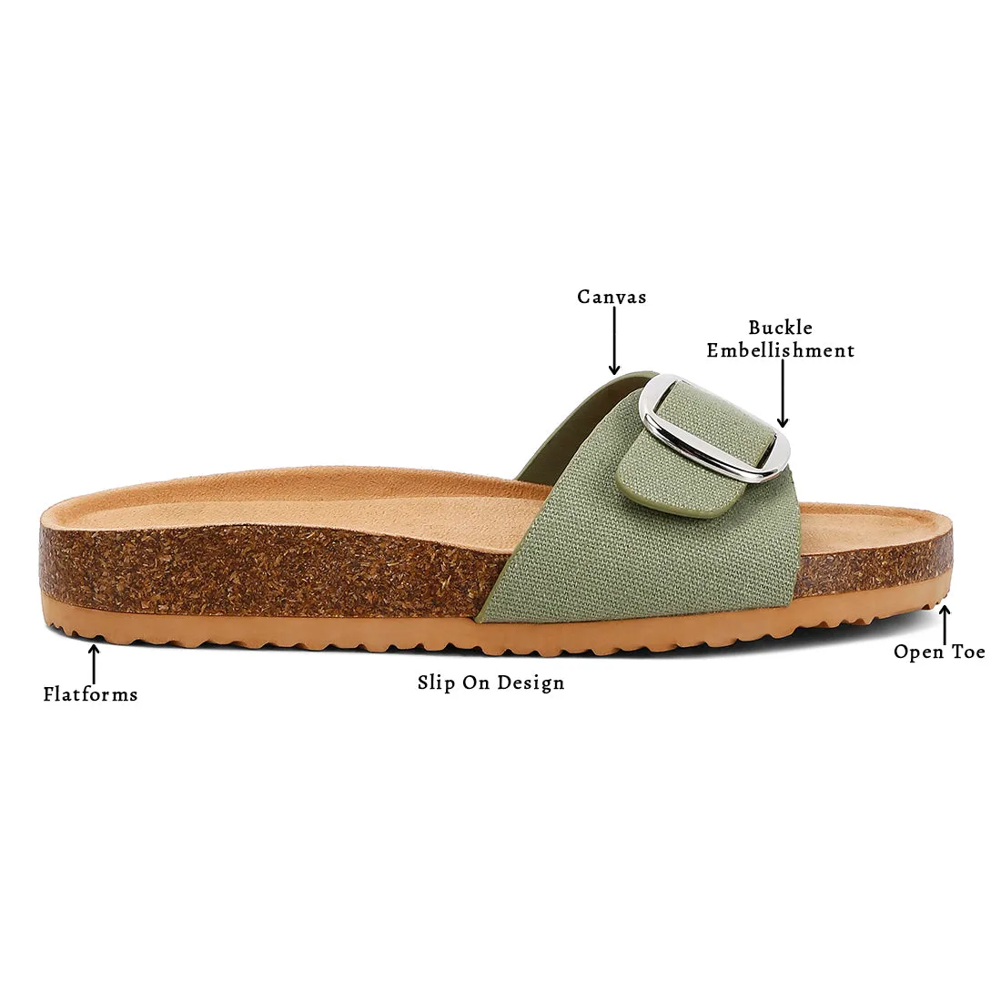 Buckle Strap Slip On Sandals