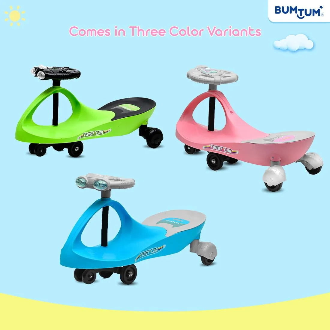 BUMTUM Baby Car, Kids Car, Swing Car for Kids, Car for Kids, Ride On for Kids, Magic Car for Kids, Push Rider Toy Car, Comfortable Seat with Backrest, 360° Rotating Steering with Music & Lights (Blue)