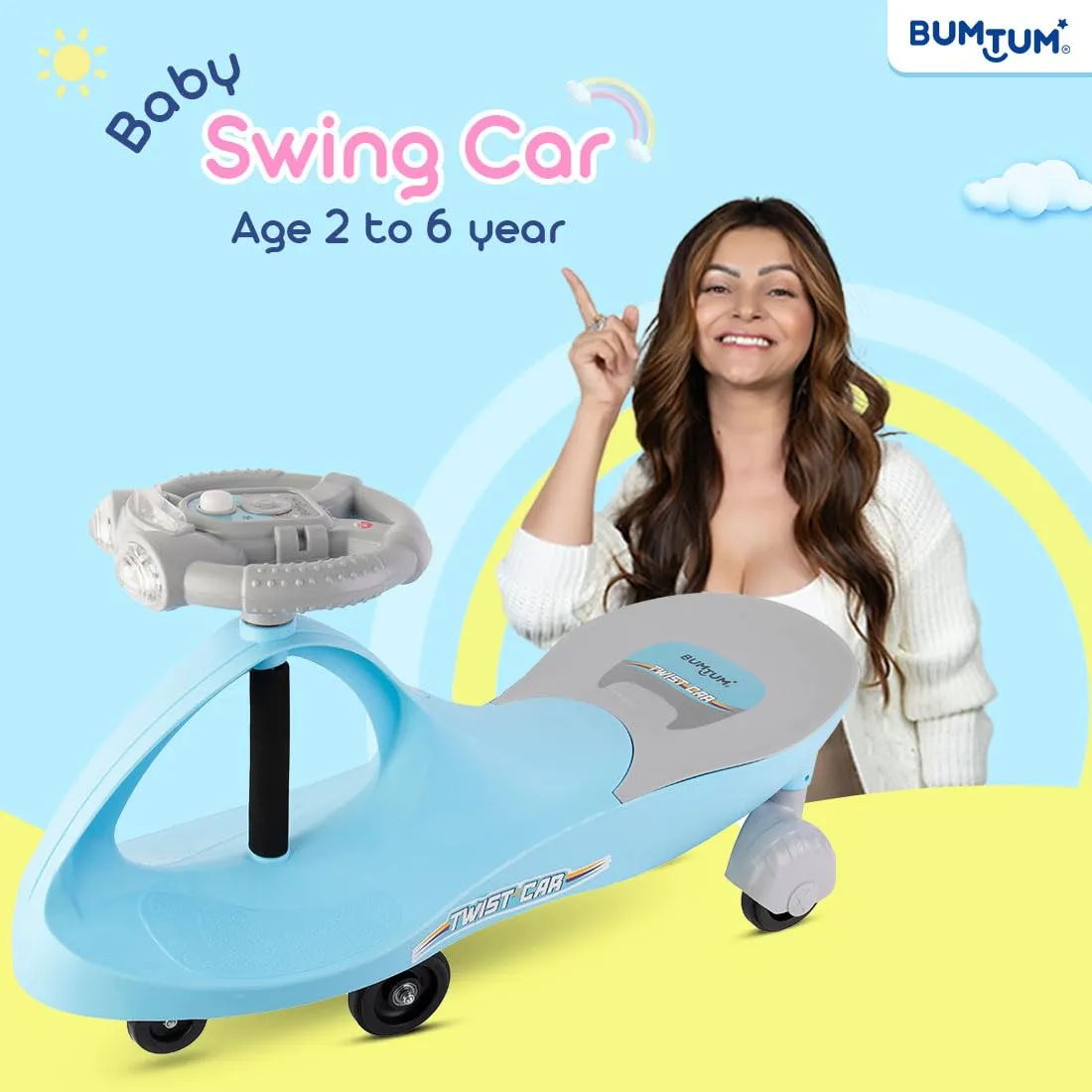 BUMTUM Baby Car, Kids Car, Swing Car for Kids, Car for Kids, Ride On for Kids, Magic Car for Kids, Push Rider Toy Car, Comfortable Seat with Backrest, 360° Rotating Steering with Music & Lights (Blue)