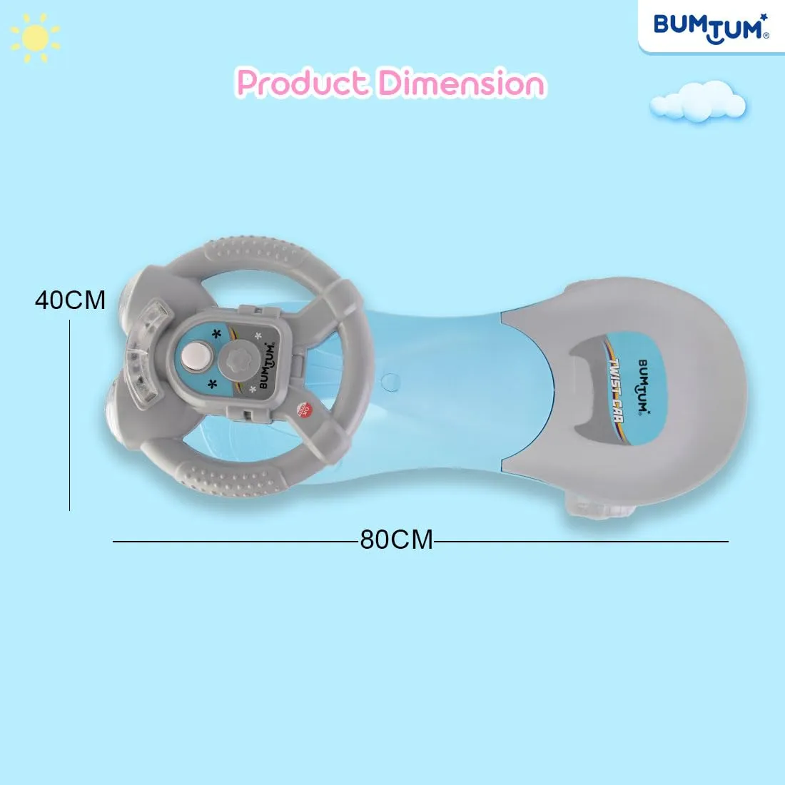 BUMTUM Baby Car, Kids Car, Swing Car for Kids, Car for Kids, Ride On for Kids, Magic Car for Kids, Push Rider Toy Car, Comfortable Seat with Backrest, 360° Rotating Steering with Music & Lights (Blue)