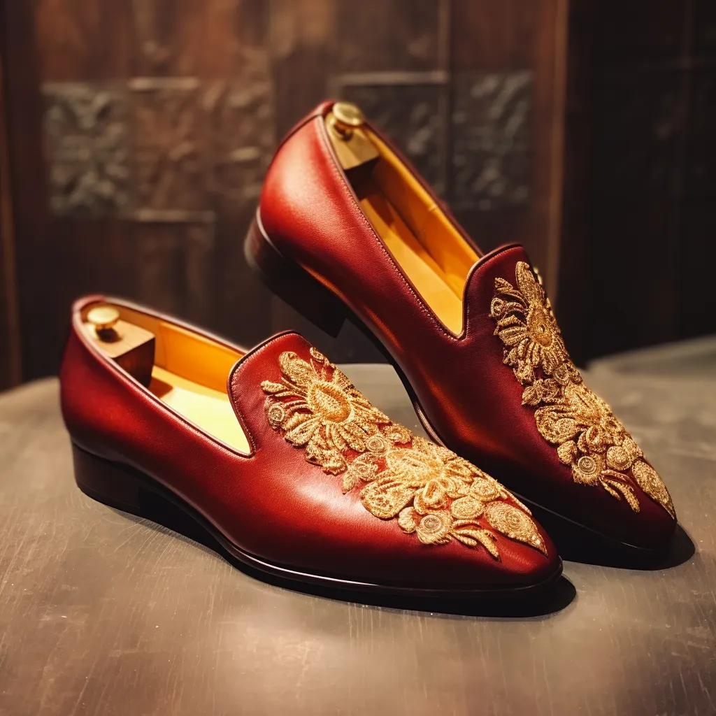 Burgundy Leather Hand Work Zardozi Peshawari Loafers | Wedding Shoes for Groom | Shoes for Haldi Mehendi Sangeet
