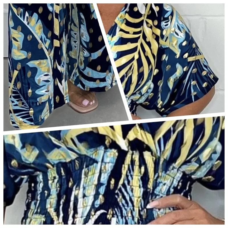 BUY 2 FREE SHIPPINGWomen's Summer Fashion Leaf Print Plus Size Bodysuit with Elastic Waist