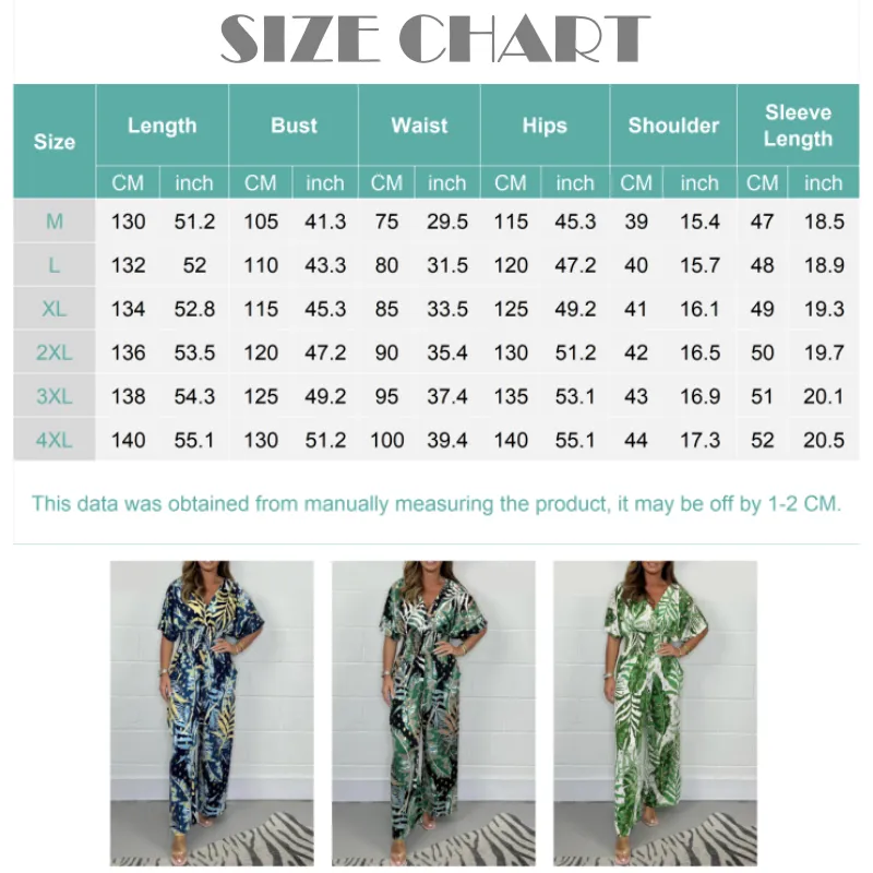 BUY 2 FREE SHIPPINGWomen's Summer Fashion Leaf Print Plus Size Bodysuit with Elastic Waist