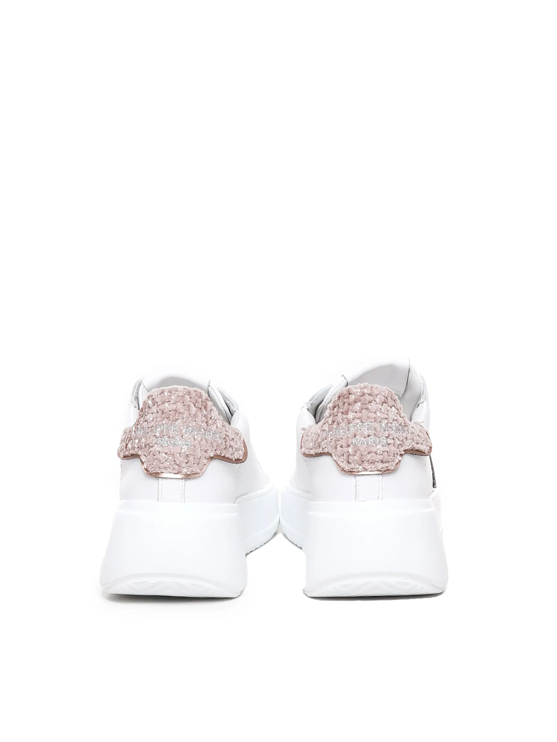 Calf Leather Chenille Sneakers in White and Pink