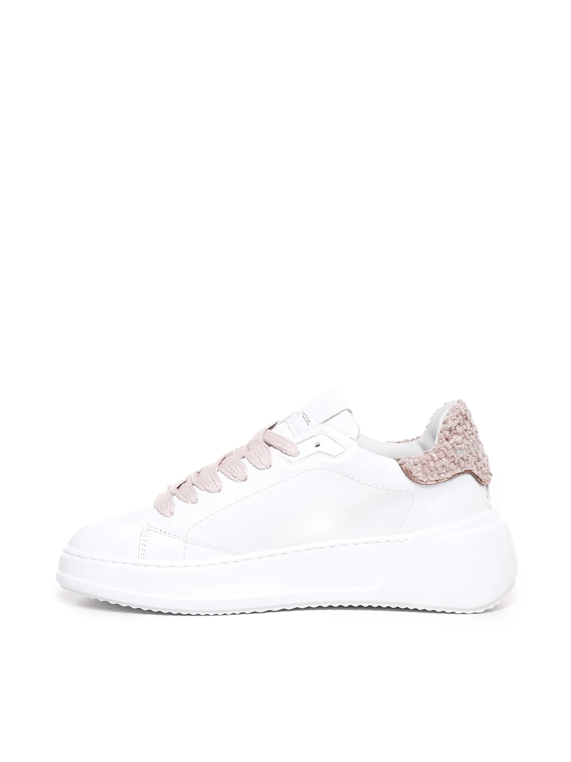 Calf Leather Chenille Sneakers in White and Pink