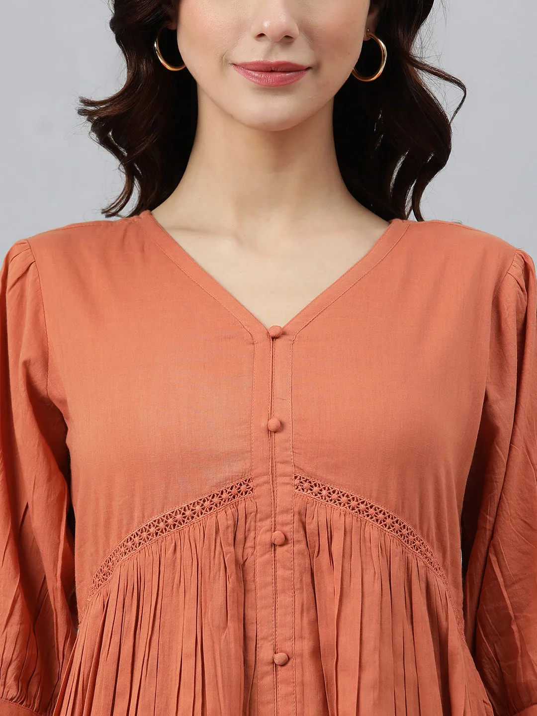 Coral Orange Cotton Western Dress