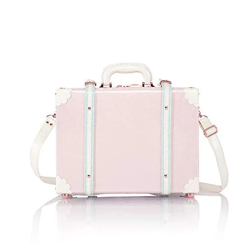 COTRUNKAGE Large 16" Carry On Suitcase Cute Pu Leather Floral Overnight Vintage Trunk Luggage Bag for Women (16", Cherry Pink)