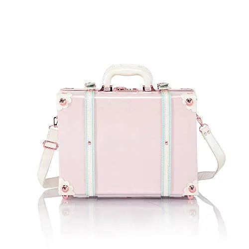 COTRUNKAGE Large 16" Carry On Suitcase Cute Pu Leather Floral Overnight Vintage Trunk Luggage Bag for Women (16", Cherry Pink)
