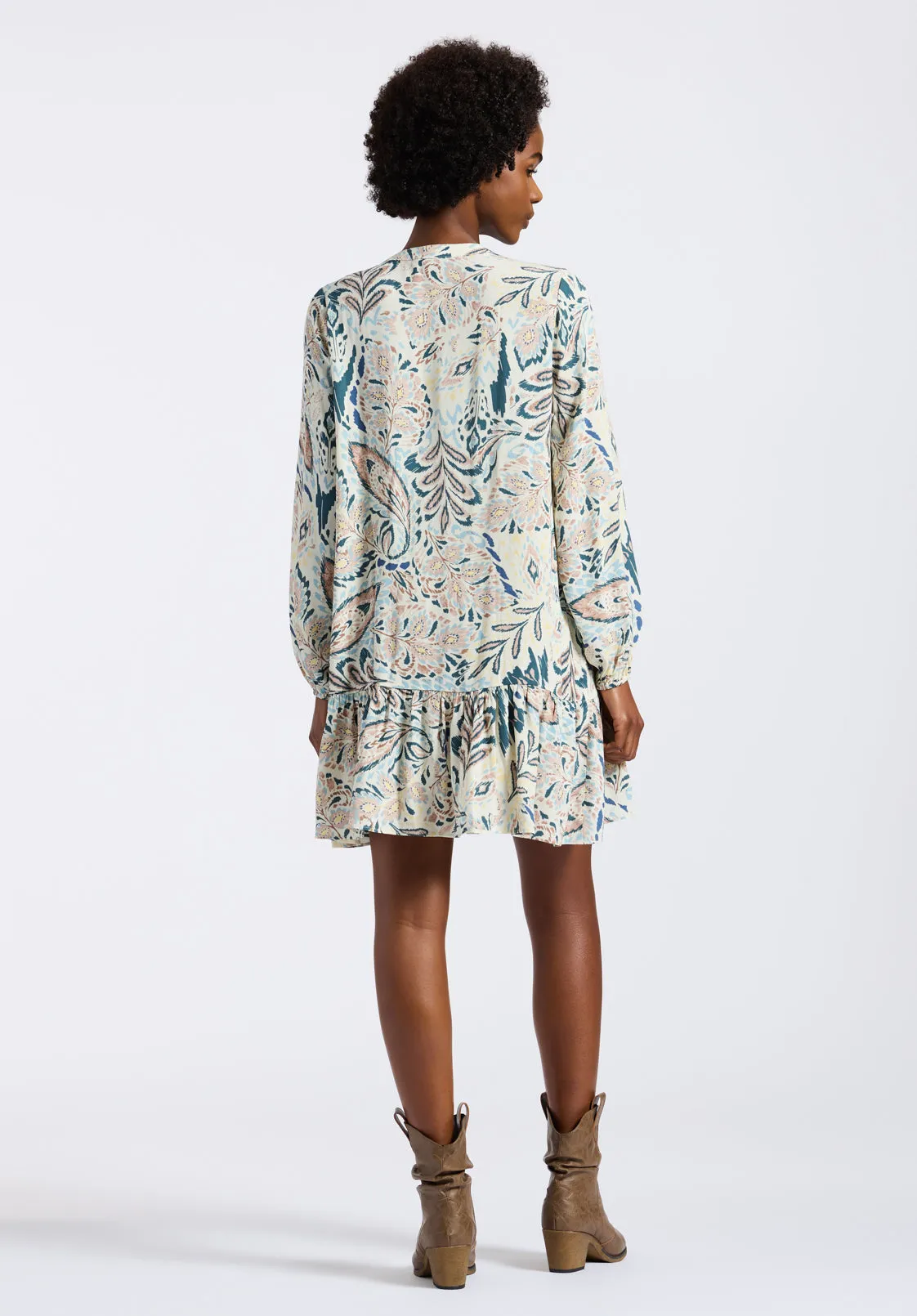 Darya Women's Boho-Print Long-Sleeve Tiered Short Dress, Paisley - WD0089P