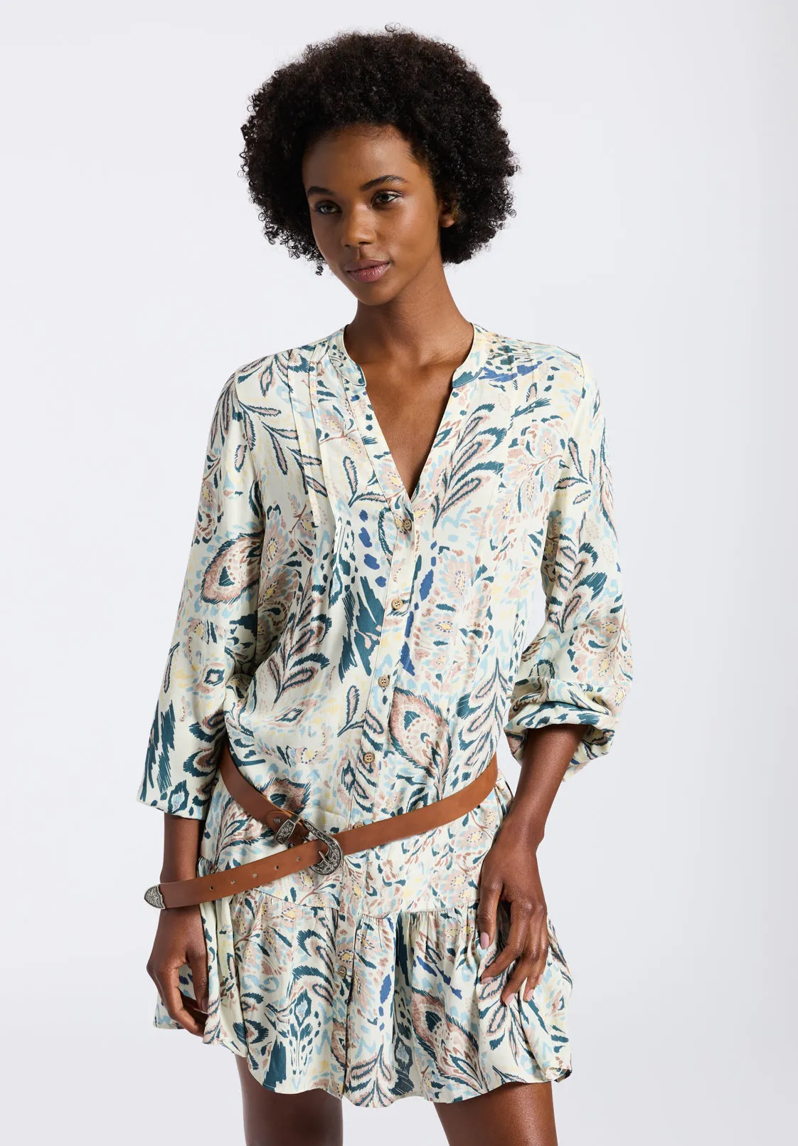 Darya Women's Boho-Print Long-Sleeve Tiered Short Dress, Paisley - WD0089P