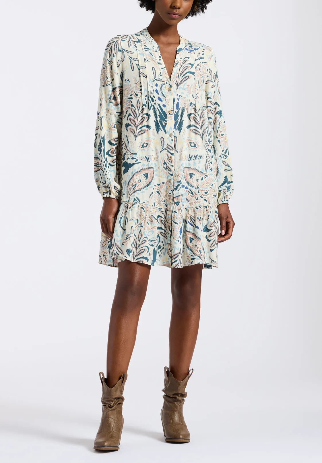 Darya Women's Boho-Print Long-Sleeve Tiered Short Dress, Paisley - WD0089P
