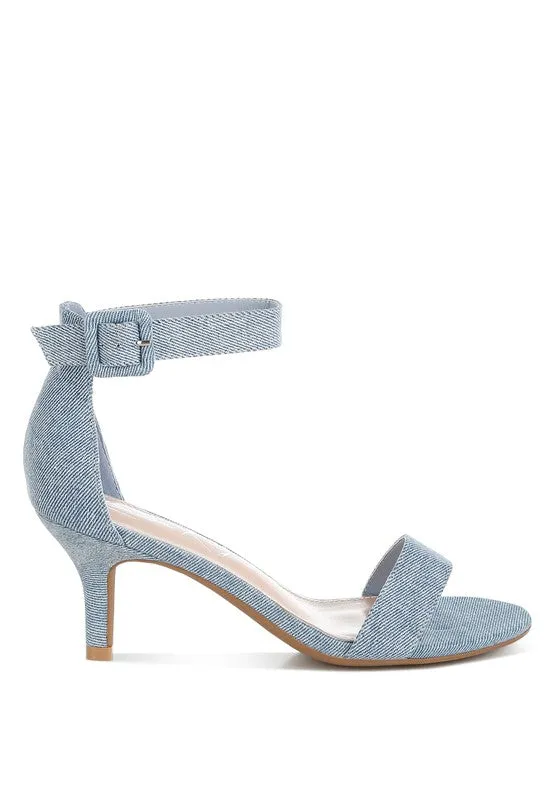 Denim Kitten Heel Sandals