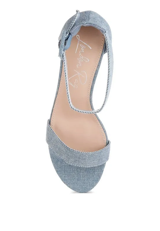 Denim Kitten Heel Sandals