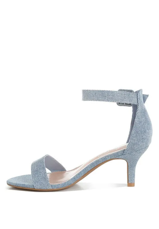 Denim Kitten Heel Sandals