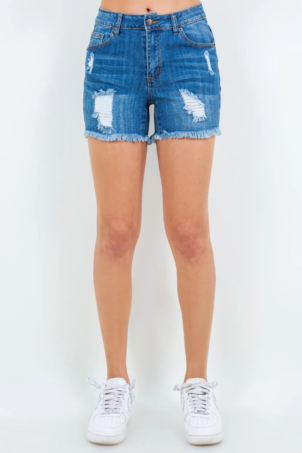 Distressed Frayed Denim High Waist Shorts