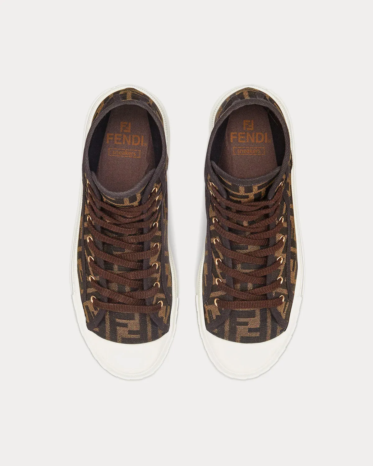 Domino FF Jacquard Fabric Brown High Top Sneakers