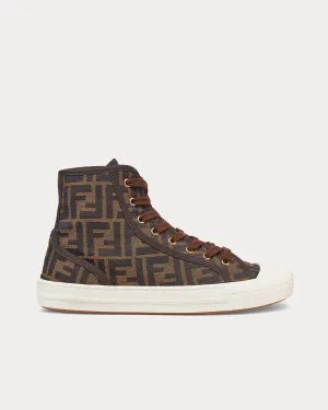 Domino FF Jacquard Fabric Brown High Top Sneakers