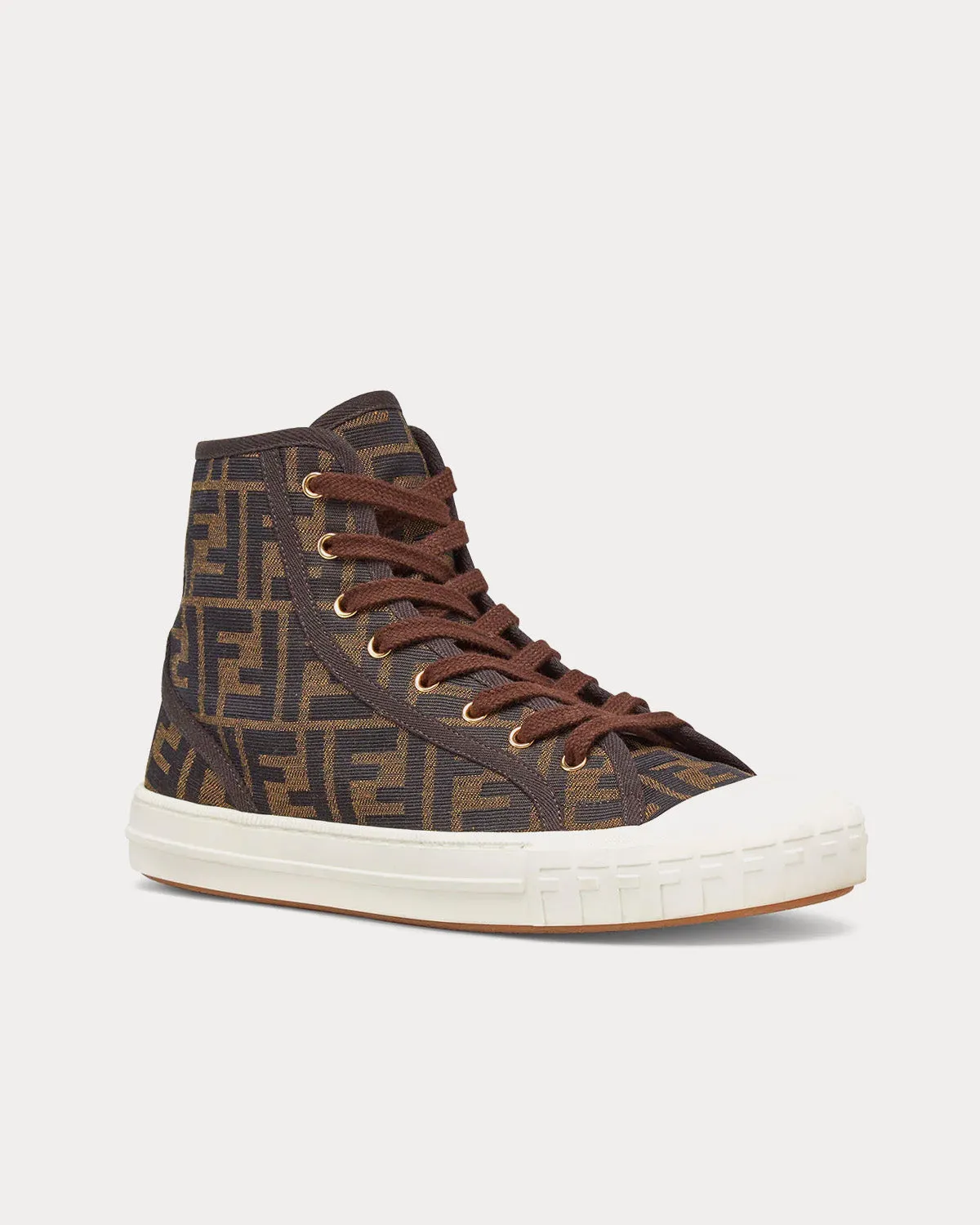 Domino FF Jacquard Fabric Brown High Top Sneakers