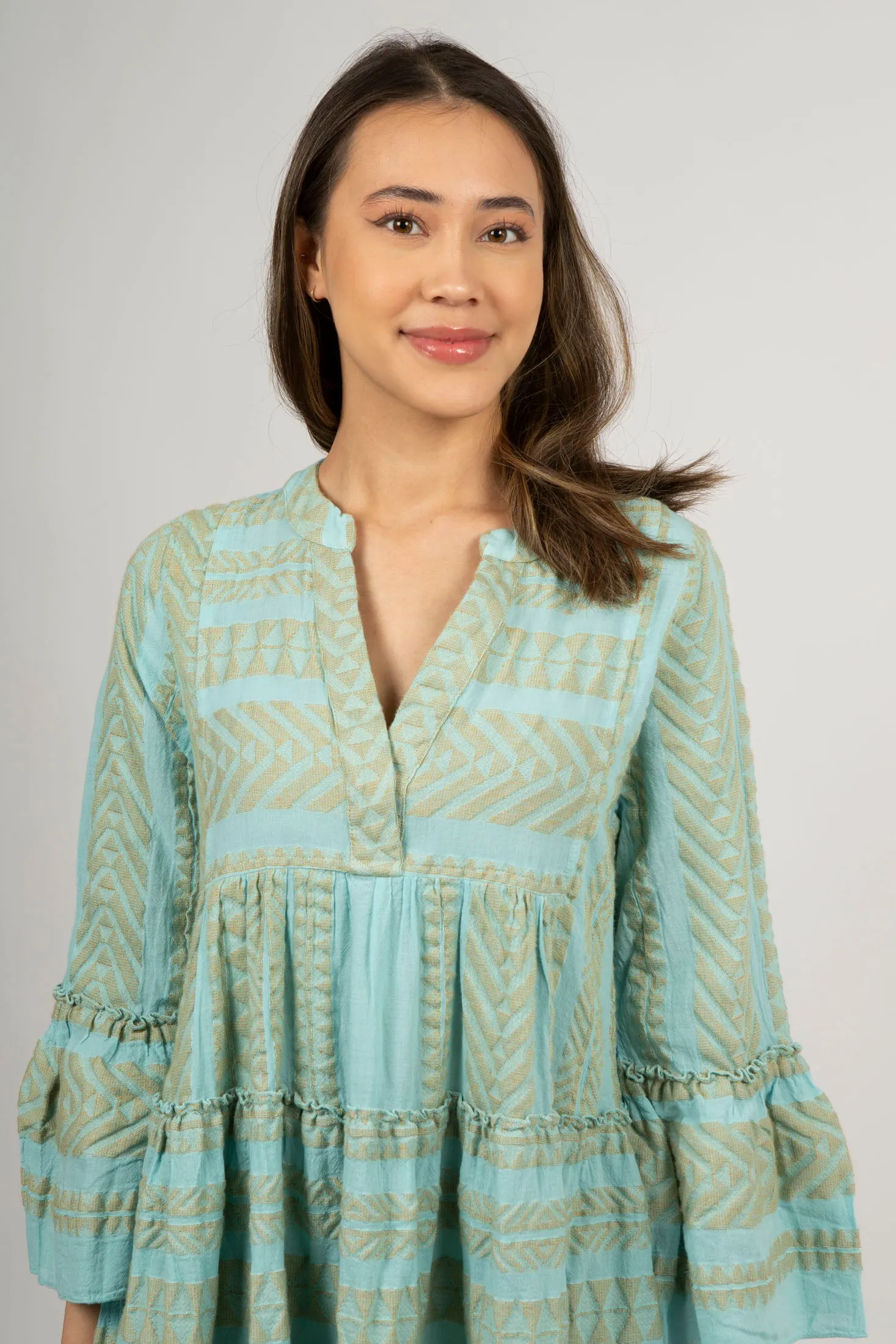 Ella Midi Dress - Beige/Light Blue