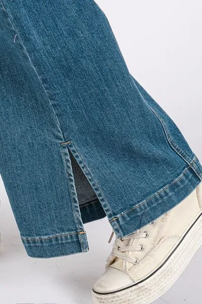 Hazel Blues® |  Mittoshop Medium Wash Seam Detail Wide Leg Denim Jeans