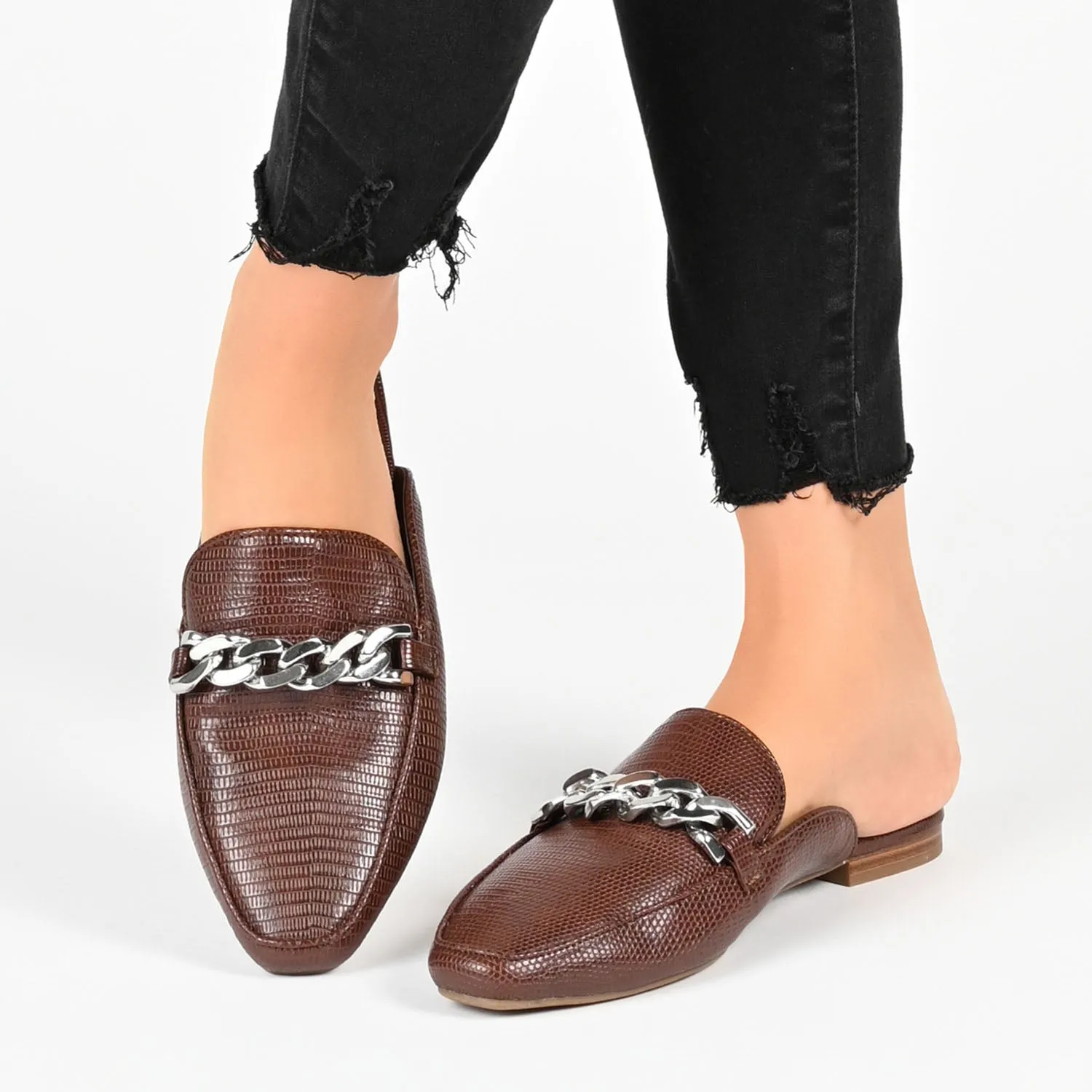 HAZINA MULED LOAFER FLATS IN LIZARD