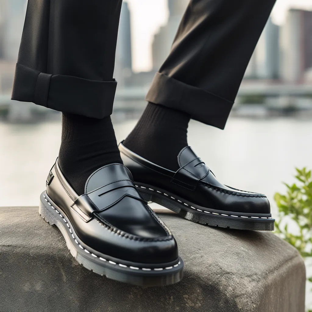 Height Increasing Black Leather Ottawin Chunky Penny Loafers - SS23